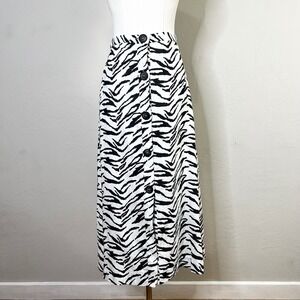 Reformation Highland Zebra Print Midi Skirt 100% Linen Button Front High Waist 4